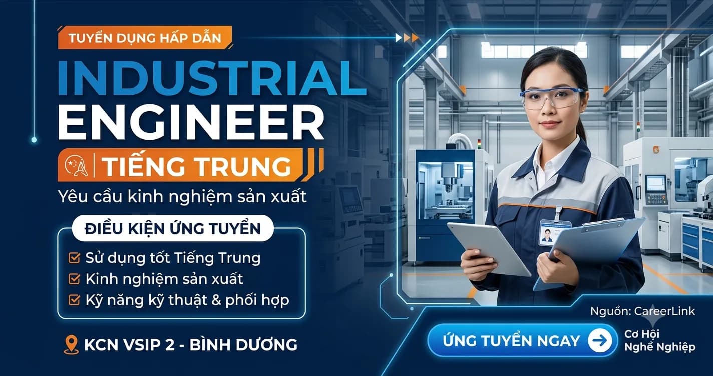 Tuyển dụng Industrial Engineer (Tiếng Trung) tại VSIP 2 Bình Dương – Cơ hội cho ứng viên ngành sản xuất