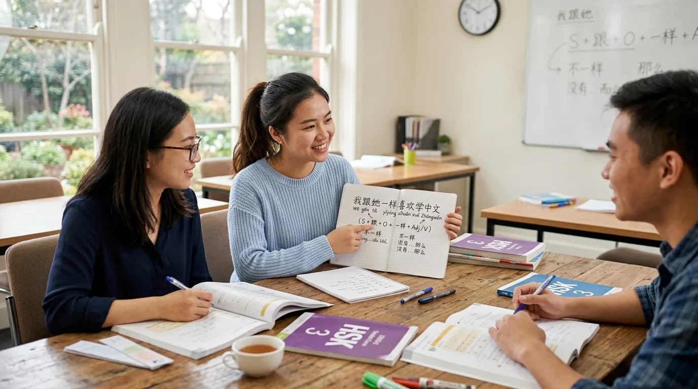 Cách dùng câu so sánh ngang bằng 跟...一样 chuẩn HSK 3