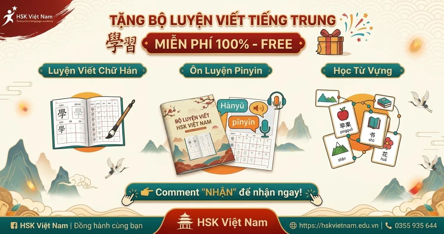 TẶNG BỘ LUYỆN VIẾT TIẾNG TRUNG MIỄN PHÍ – LUYỆN CHỮ HÁN, PINYIN VÀ TỪ VỰNG