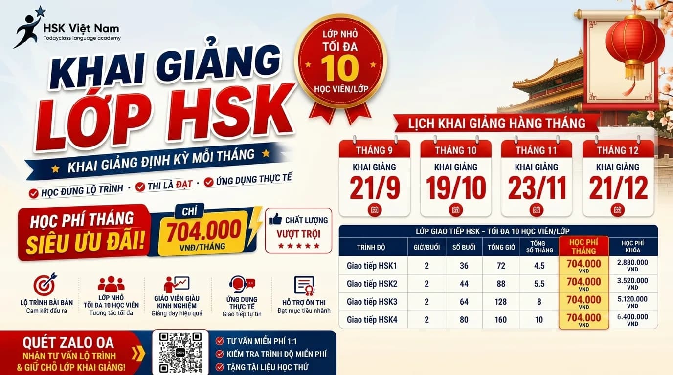 KHAI GIẢNG LỚP HSK1 – HSK4: HỌC ĐÚNG LỘ TRÌNH, TIẾN BỘ VỮNG VÀNG