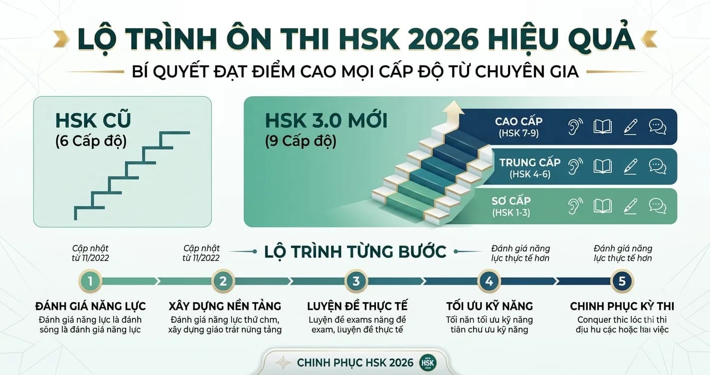 Lộ trình ôn thi HSK 2026 chuẩn chuyên gia giúp bạn bứt phá điểm số