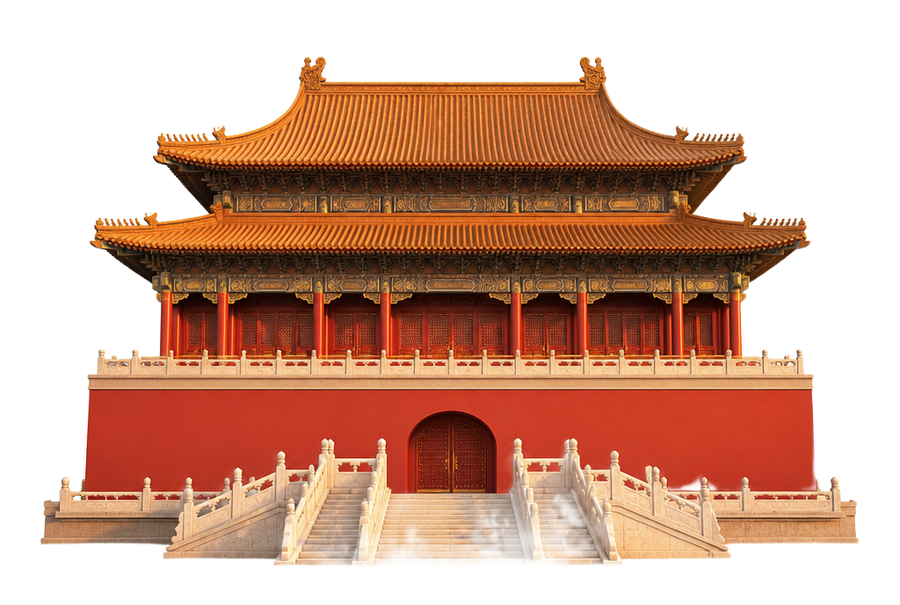 Minh họa cổng thành cổ Trung Hoa mái ngói vàng son.